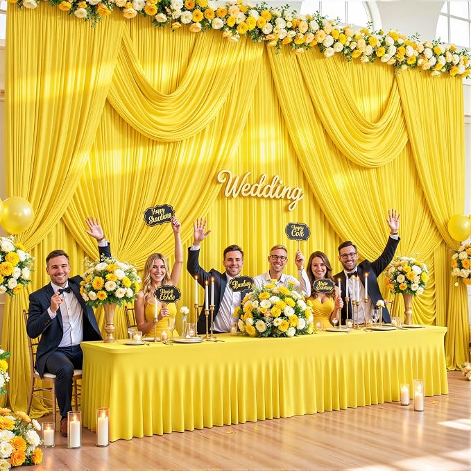 10 Panels Yellow Backdrop Curtains for Wedding Party Wrinkle Free Backdrops Curtain Drapes Fabric Decorations Photo Back Drop Cloth for Baby Shower Photography Stage Reception 50ft(W) x 12ft(H) - Image 2