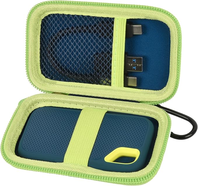 SSD Case for SanDisk Extreme Portable SSD & Extreme PRO, Hard Shell Protective Storage Bag with Carabiner, Fits 1TB 2TB 4TB 8TB External Solid State Drive for Business Travel (Green) | Elastic Strap Secures the SSD, Mesh Pocket Organizes Cables, Carabi... by paiyule