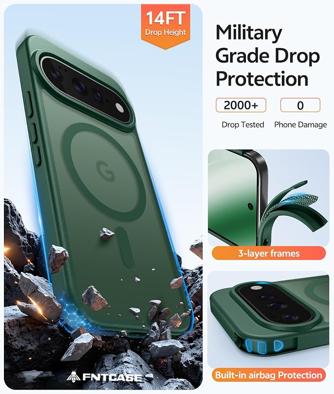 FNTCASE for Google Pixel 11 Pro XL Case, Fit for Magsafe, Screen Protector | Translucent Matte Magnetic Back, 14FT Military Grade Drop Protection, Shockproof Protective Phone Cover, Green - Image 6