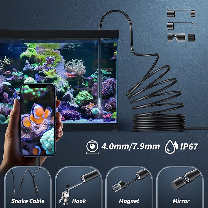 Endoscope Camera with Light,1920P HD Borescope Tools with 8 Adjustable LED Lights, Endoscope with Semi-Rigid Snake Camera, Inspection Borescope for iOS and Android-16.4ft Single Lens - Image 4