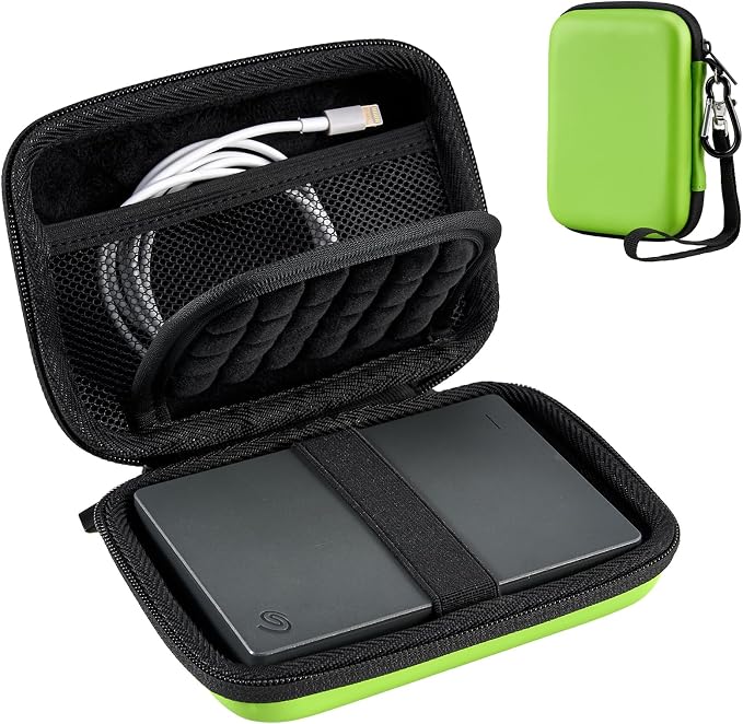 ProCase External Hard Drive Travel Case for 2.5" HDD/SSD -Green | Fits Seagate Portable, Samsung T9, WD Elements, My Passport, Toshiba Canvio Basics, 1TB-5TB Drives, USB 3.0 HDD/SSD Storage by ProCase