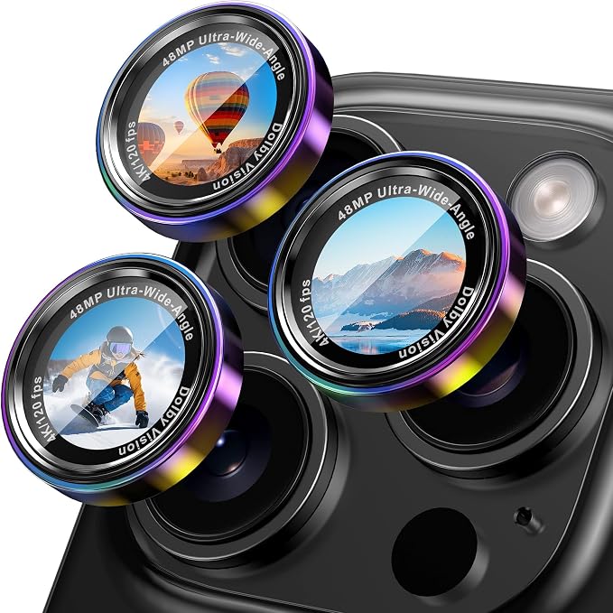CACOE Camera Lens Protector for iPhone 14/15/16/17 Pro/Pro Max Cover | Anti-Scratch, Drop-Proof, Strong Adhesion, Camera Screen Cover, for iPhone 14-17 Pro/Pro Max, Colorful by CACOE