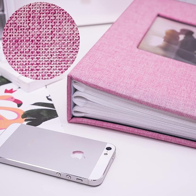 Vienrose 4x6 Photo Album,420 Pockets,Linen Cover with Window,Pink | Linen Hardcover, Slip In Photo Book, Family Memory Album, Travel Keepsake - Image 3