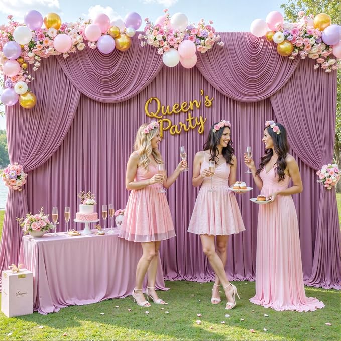 6 Panels Dusty Pink Backdrop Curtain for Parties Wedding Wrinkle Free Pink Photo Curtains Backdrop Drapes Fabric Decoration for Birthday Party Baby Shower 30ft(W) x 10ft(H) - Image 3