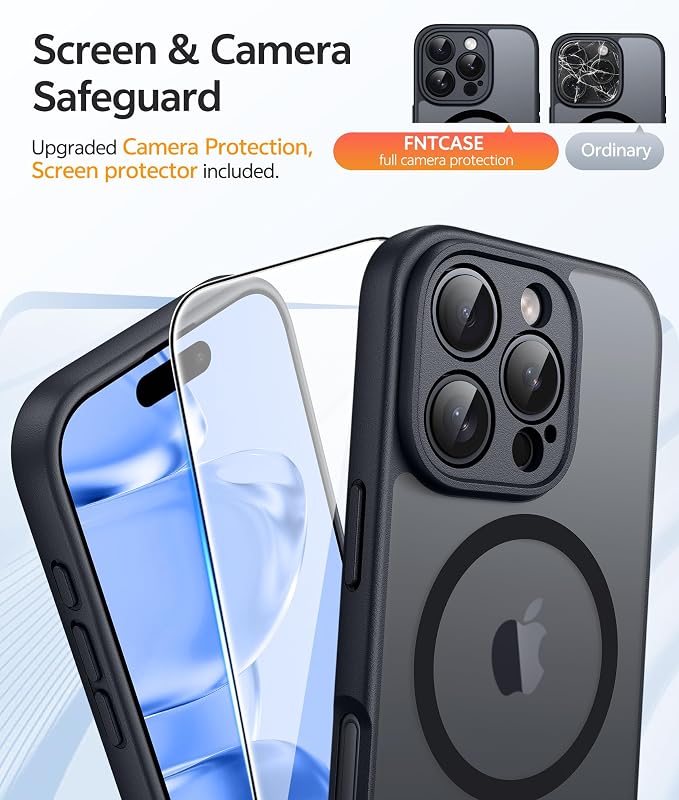 FNTCASE for iPhone 16 Pro Case, Fit for Magsafe, with Screen Protector | Full Camera Protection, Translucent Matte, 14FT Military Grade Drop Proof, Shockproof Protective Phone Cover, Black - Image 5