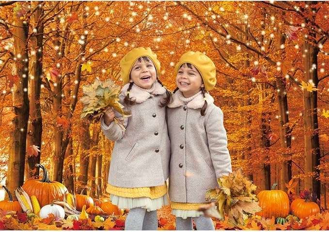 7x5FT Polyester Fall Autumn Photo Backdrop for Photography Autumn Forest Scenery Maple Leaves Pumpkins Background Fall Thanksgiving Day Friendsgiving Party Decorations Fabric - Image 4