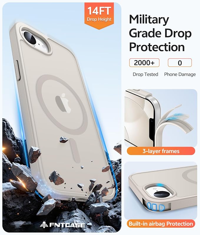 FNTCASE for iPhone 17e/ iPhone 16e Case, Fit for Magsafe, Screen Protector | Translucent Matte Magnetic Back, 14FT Military Grade Drop Protection, Shockproof Protective Phone Cover, Off White - Image 5