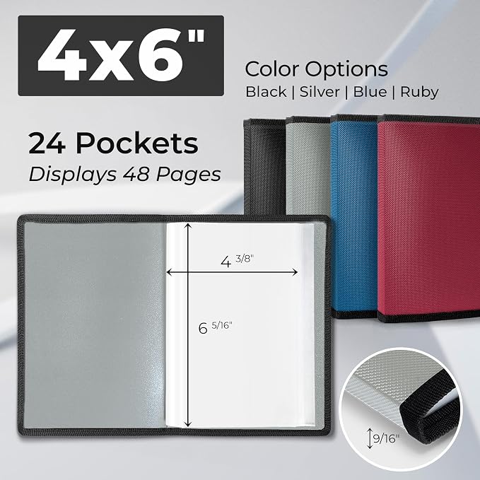 Dunwell 4x6 Photo Album & Art Portfolio Book, 48 Pages, Silver 2-Pack | Displays 48 Pages, 24 Clear Sleeves, Black Mounting Paper, Organizer for 4x6Photos - Image 2