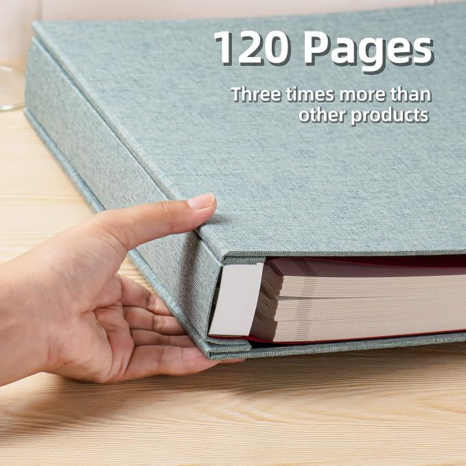 Large Photo Album Self Adhesive 4x6 5x7 3x5 8.5x11 Scrapbook Magnetic Album DIY Scrap Book Length 13 x Width 12.8 (Inches) 120 Sticky Pages Linen Cover DIY Photo Album (Green) - Image 4