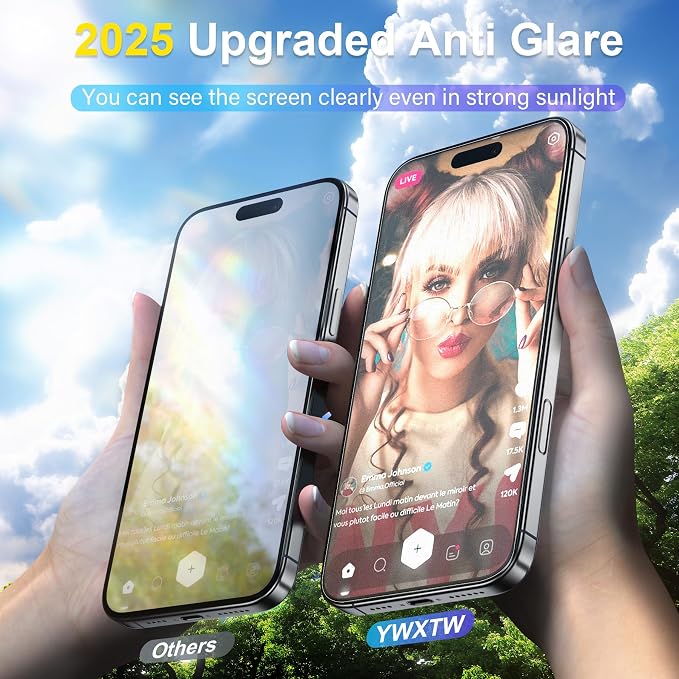 YWXTW 2 Pack for iPhone Air Matte Screen Protector 6.5 Inch + 1 Set Camera Lens Protector, [1S Pull-Out] Anti Glare Anti Fingerprint Air Glass Screen Protector, Bubble Free, Smooth as Silk - Image 2