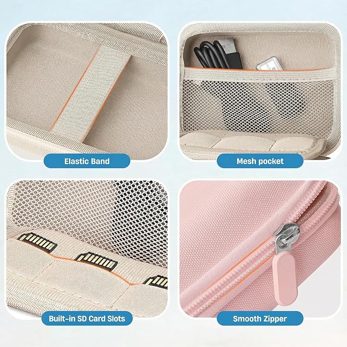 Digital Camera Case for CAMKORY/KODAK PIXPRO FZ45/FZ55/Canon IXUS 285 HS/AbergBest/Sony DSCW800/DSCW830 - Small Travel Compact Camera Holder with Mesh Pocket for SD Card & Accessories (Light Pink) - Image 5