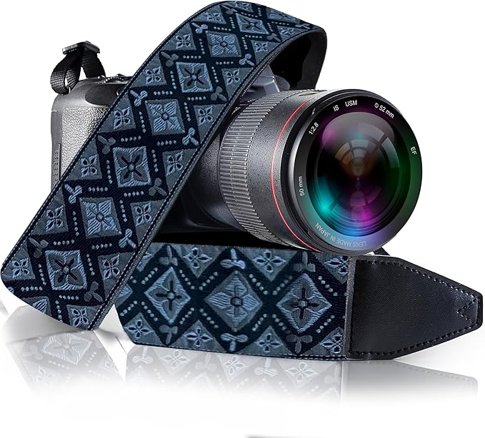 Art Tribute Camera Strap - Shoulder, Crossbody & Neck Camera Strap for Photographers, Fits All Cameras, Canon Nikon Sony Fujifilm, Padded Strap W/Quick Release, Embroidered Cotton & Leather Ends by ArtTribute