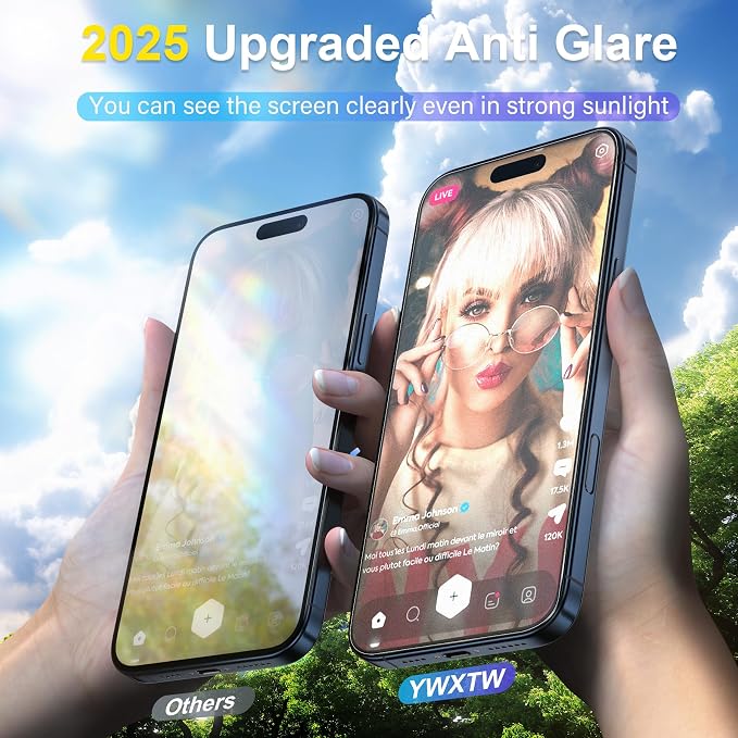 YWXTW 2 Pack for iPhone 17 Pro Matte Screen Protector 6.3 Inch + 1 Set Camera Lens Protector, [1S Pull-Out] Anti Glare Anti Fingerprint 17 Pro Glass Screen Protector, Bubble Free, Smooth as Silk - Image 2