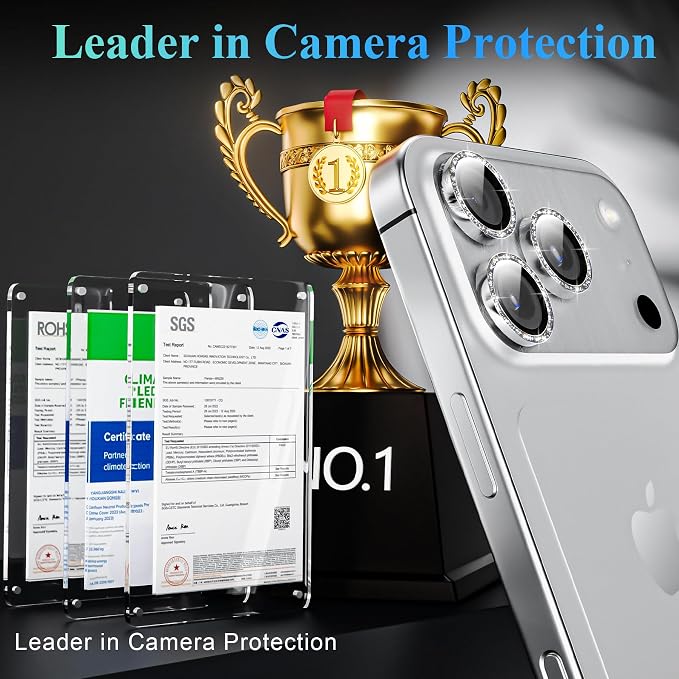 YWXTW Camera Lens Protector for iPhone 17 Pro/iPhone 17 Pro Max, [1 Step Installation Tray] Tempered Glass Screen Protector Metal Individual Camera Cover Accessories Case Friendly (Glitter Silver) - Image 2