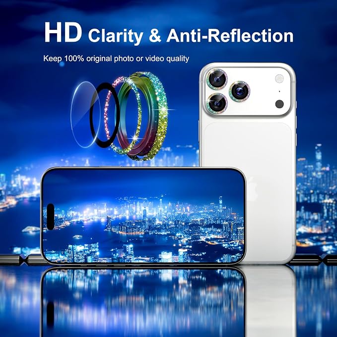 Misea Camera Lens Protector for iPhone 17 Pro Max/17 Pro, Colorful Glitter | Bling Upgraded Look, 9H Tempered Glass Individual Metal Camera Cover, Anti-Scratch, for iPhone 17/16/15/14 Pro Max/Pro - Image 4