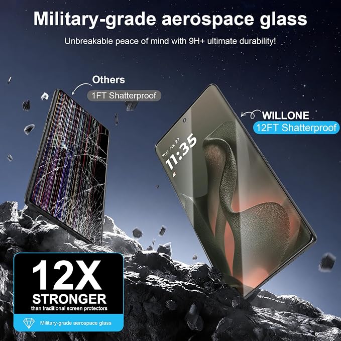 WILLONE 3 Pack for Motorola Edge 2025 Screen Protector | 9H Tempered Glass, Fingerprint Unlock, HD Clear, Phone Case Fit - Image 3