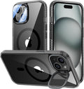 VOFATA [Upgraded] for iPhone 15 Case with Camera Cover Stand [Fit for MagSafe][9H Camera Lens Protector] Mil-Grade Protection Transparent Magnetic iPhone 15 Phone Case, Clear Black by VOFATA