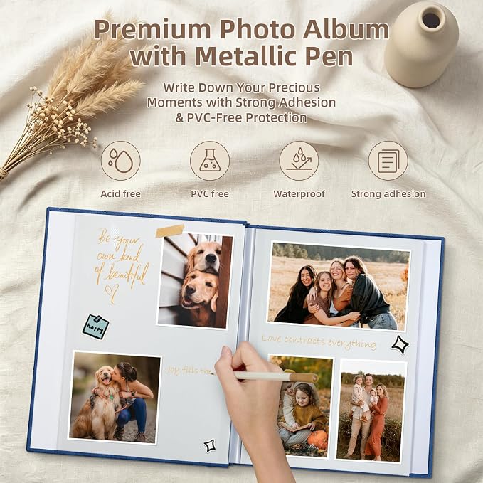 Popotop Photo Album Self Adhesive with Picture Display Window,40 Pages DIY Scrapbooking Supplies Kit for 4x6 10x12 Picture,Linen Cover Memory Book for Baby Wedding, with Scraper and Metallic Pen - Image 4