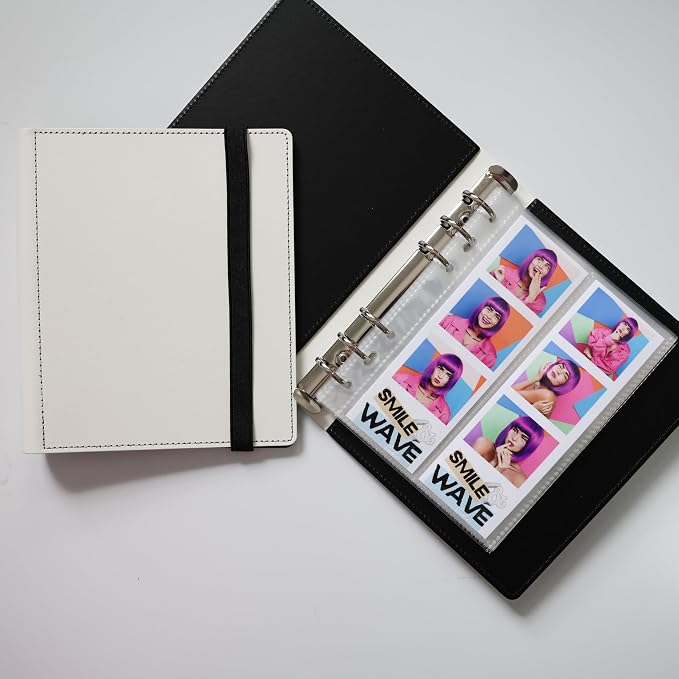 Photo Album For 2X6 Photo Booth Slip In Strips And 4X6 Pictures - 6 Ring Notebook Binder With 20 2 By 6 Sleeves - Fits 80 Photobooth Prints (WHITE HARD COVER, 2X6) by SMILEWAVE