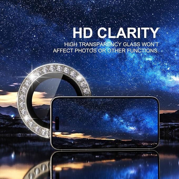 Choiche for iPhone 15 Pro/iPhone 15 Pro Max Camera Lens Protector | Ultra HD, Bling 9H Tempered Glass Camera Cover Screen Protector Metal Ring Decoration Accessories (Diamond-Titanium Natural) - Image 5