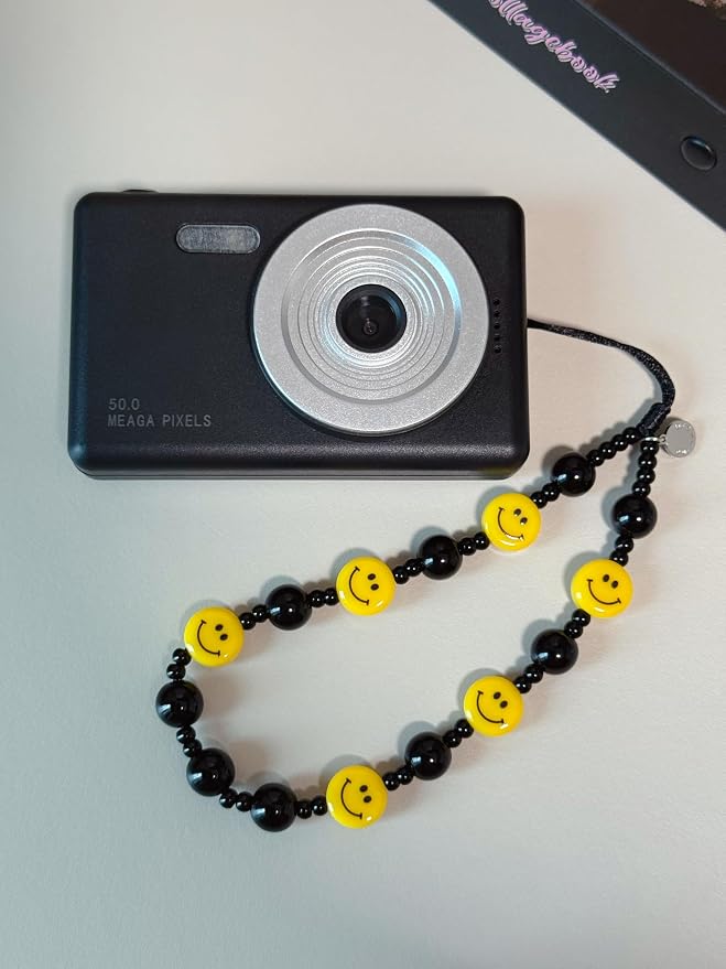 Drawwind Phone Charm Beaded Wristlet Strap Universal Cell Phone Lanyard Cute Bracelet Wrist Strap Beaded Chain String Handmade Accessories for Case Camera Bags (Yellow Smiles) - Image 5