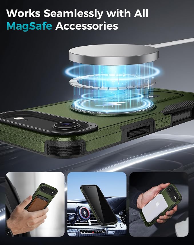 Goton 3 in 1 for iPhone Air Case with Privacy Screen Protector Green | Glass Camera Lens Protector,Compatible for MagSafe,Invisible Kickstand, Shockproof Phone Cover for iPhone 17air - Image 6