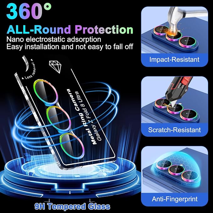 Meshine for Samsung Galaxy Z Fold 8 Ultra Camera Lens Protector,Scratch Proof,Strong Adsorption,9H Hardness with Metal Ring Camera Cover,Case Friendly,Accessories Lens Protector,Colorful - Image 3