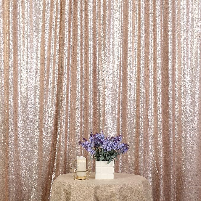 Poise3EHome Champagne Sequin Backdrop, 10Ft x 10Ft Glitter Photography Background Curtains, Sequence Drapes for Party Baby Shower Wedding Birthday Christmas Thanksgiving Halloween Decoration by Poise3EHome