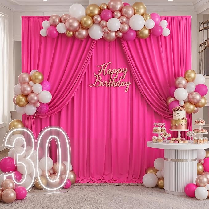 30ftx10ft Wrinkle Free Fuchsia Backdrop Curtains for Parties, Thick Polyester Hot Pink Photo Backdrop Drapes 6 Panels 5x10ft for Weddings Birthday Photography Background Curtains - Image 6