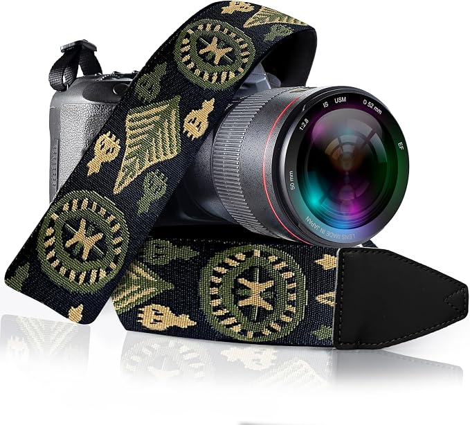 Art Tribute Camera Strap - Shoulder, Crossbody & Neck Camera Strap for Photographers, Fits All Cameras, Canon Nikon Sony Fujifilm, Padded Strap W/Quick Release, Embroidered Cotton & Leather Ends by ArtTribute