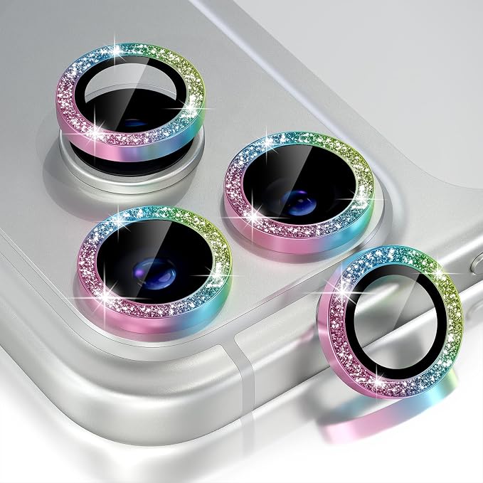 Choiche for iPhone 17 Pro/iPhone 17 Pro Max Camera Lens Protector | Ultra HD, Bling 9H Tempered Glass Camera Cover Screen Protector Metal Ring Decoration Accessories (Glitter-Colorful) by Choiche
