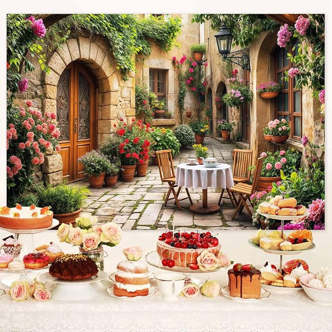 10X8ft Italian Theme Backdrop Italy Town Street Backdrop for Photography, Europe Village Town Landscape Photography Background Garden Tea Party Barnner Photo Studio Props, Color-4 - Image 3