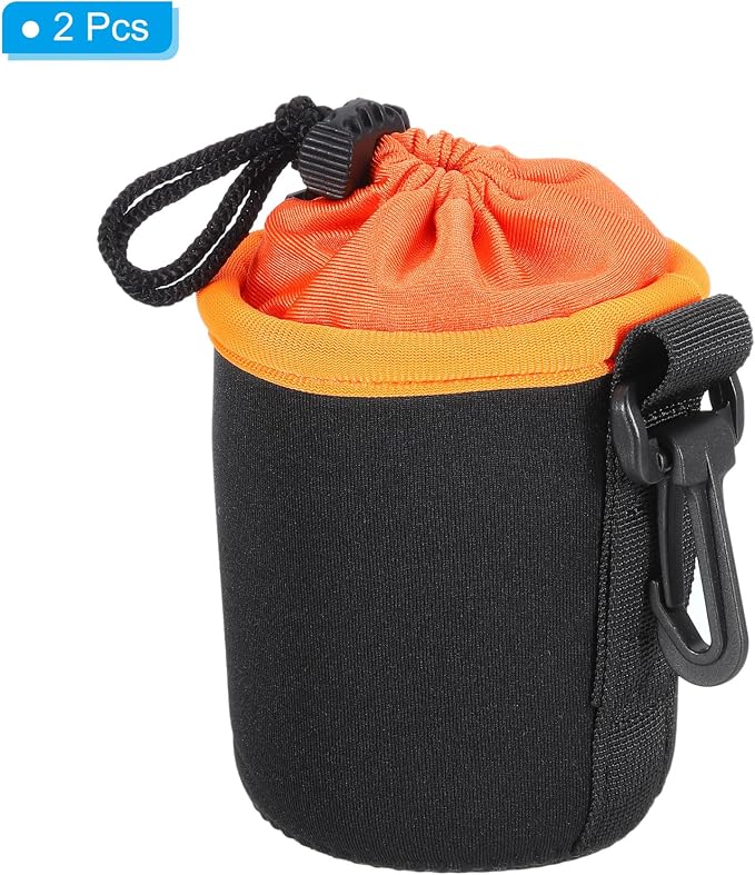 PATIKIL Camera Lens Bag, 2 Pcs 3" ID x 3.9" H Cylindrical Drawstring Lens Pouch with Thick Protective Neoprene, Lens Case for DSLR Camera Lens, Water Coffee Cups Black, Orange - Image 3