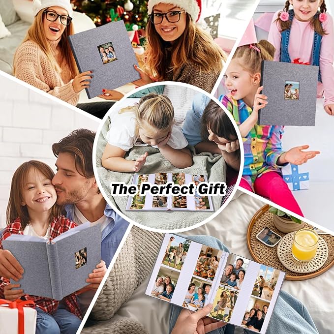 Photo Album 4x6 Vertical 600 Photos with Writing Space, Grey | Linen Cover, Acid-Free Pages, Clear PP Pockets, Memo Writing Space, Front Display Window, Family, Wedding & Travel Memories - Image 8