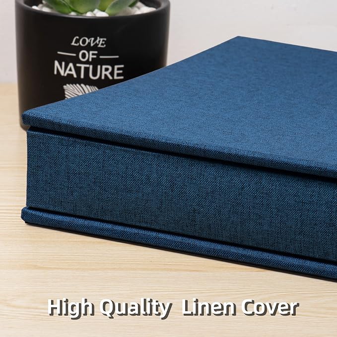 Large Photo Album Self Adhesive 4x6 5x7 3x5 8.5x11 Scrapbook Magnetic Album DIY Scrap Book Length 13 x Width 12.8 (Inches) 120 Sticky Pages Linen Cover DIY Photo Album (Blue) - Image 5