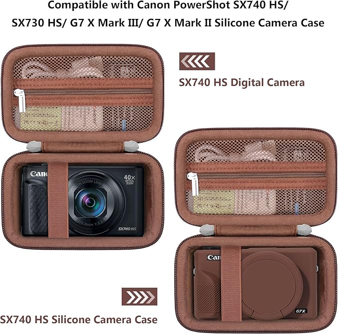 Carrying Case for Canon PowerShot SX740 HS, SX730 HS Camera, Brown | SX720 HS, SX620 HS, G7 X Mark III, G7 X Mark II Digital Camera, Storage Holder Travel Bag with Mesh Pocket for Battery Pack - Image 3