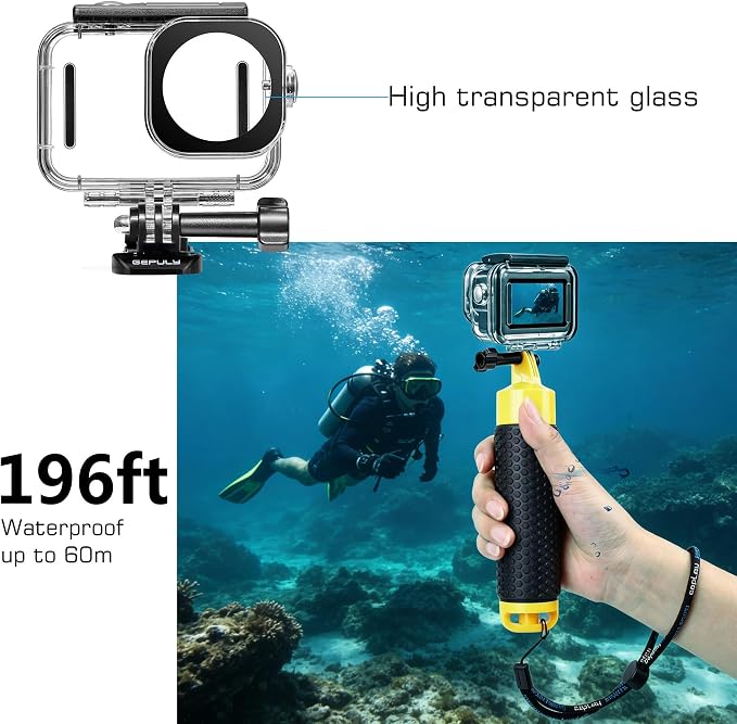 GEPULY Waterproof Case for DJI Osmo Action 6 with Floating Hand Grip | Handle Mount with 1/4 Screw Hole Hollow Storage 12 Anti-fog Films Thickened PC Protective Underwater Housing Accessories 60M - Image 2