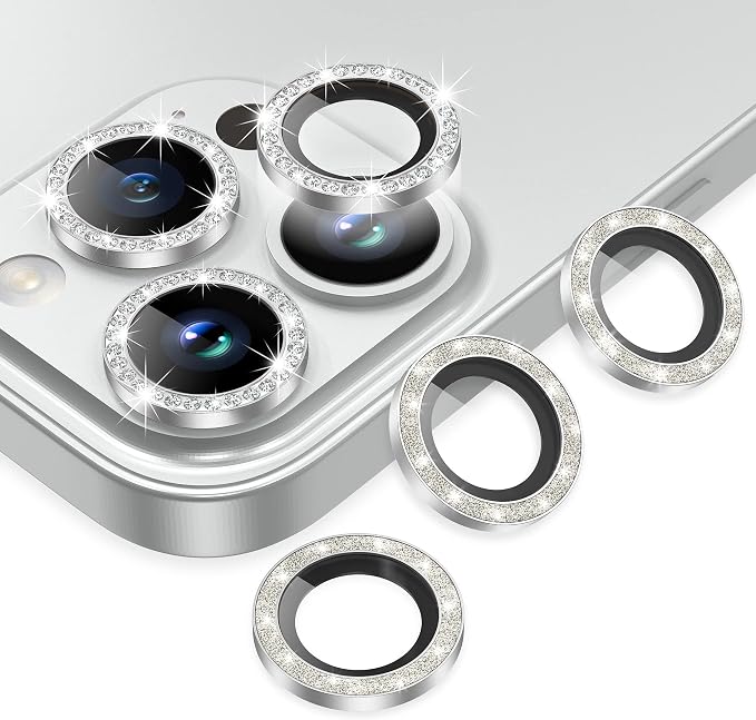 AGVEE 3+3 6 Pack for iPhone 14 Pro & Max Camera Lens Protector Cover | Individual Bling Diamond & Bling Glitter Sparkle Cute Gem Metal Ring, 9H Tempered HD Glass by AGVEE