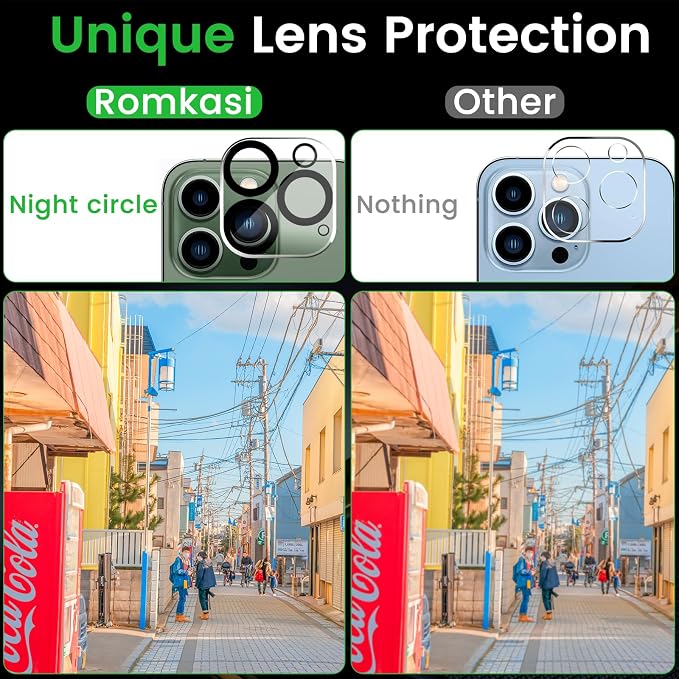 Romkasi 3 Pack Privacy Screen Protector for iPhone 13 Pro Max 6.7 Inch with 3 Pack Camera Lens Protector, Anti Spy Tempered Glass Film, Anti-Scratch, Touch Sensitive, Case Friendly - Image 6