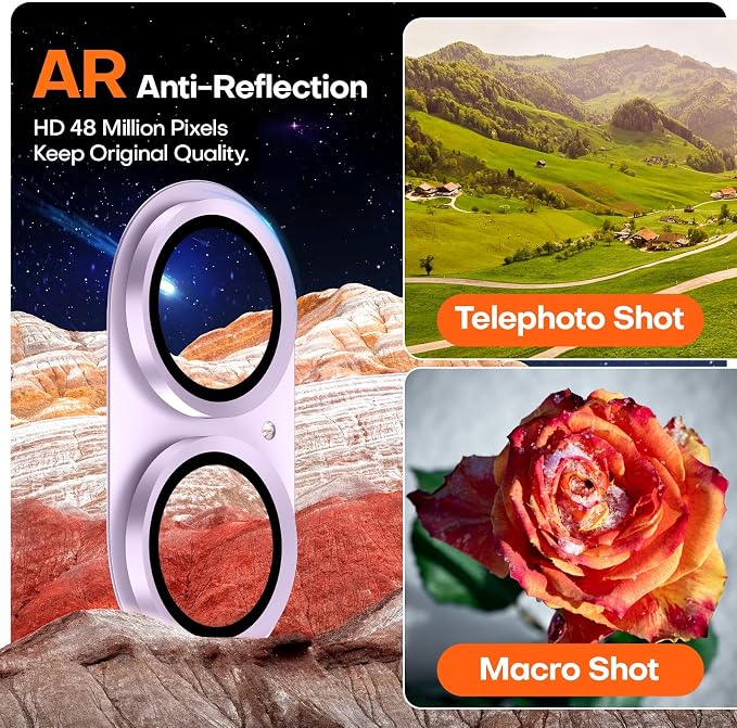 for iPhone 16/16 Plus/iPhone 17 Camera Lens Protector- Lavender | Aluminum Alloy, Tempered Glass Camera Cover, Nano Reinforced Adhesive, Accessories, Anti-Drop, Anti-Scratch, Case Friendly - Image 4