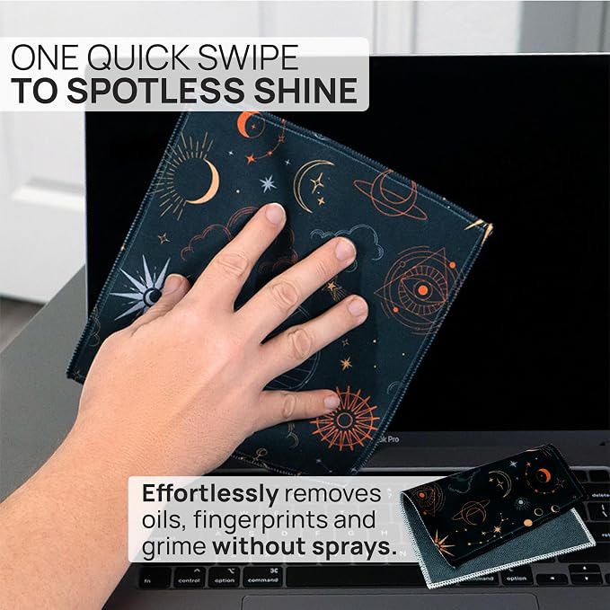 Microfiber Wholesale Quick Cloth Glasses Cleaning Cloths 8x8 Astrology | 1-Pack with Case | Double-Sided Lens Cleaner for Eyeglasses, Camera & Screens | Reusable Microfiber Glass Polishing Cloths - Image 2