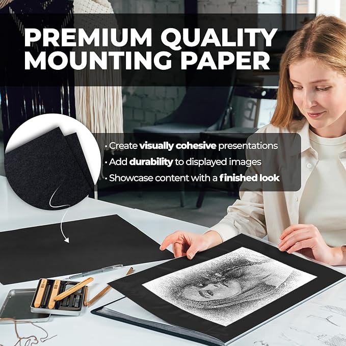 Dunwell 12x18 Art Portfolio Binder, 24-Sleeve, Black Mounting Paper, Ruby | 24 Clear Sleeves, Displays 48 Pages, Black Mounting Paper Included, Artwork Storage, Acid-Free Poly Protection - Image 6