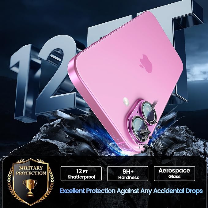 CACOE Metal Camera Lens Protector for iPhone 16/16 Plus/17 Cover | Tempered Glass Cover, Anti-Scratch, Drop-Proof, Strong Adhesion, Camera Screen Cover Accessories, Pink - Image 5