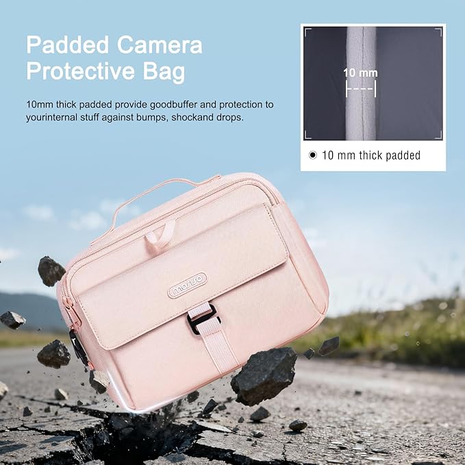 MOSISO Camera Shoulder Bag Camera Case Crossbody Sling Purse, Pink | DSLR/SLR/Mirrorless Compact Padded Photography Handbag with Rain Cover Compatible with Canon/Nikon/Sony Cameras and Lenses - Image 5