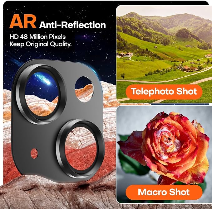 Camera Lens Protector for iPhone 15/15 Plus/iPhone 14/14 Plus-Black | Aluminum Alloy, Tempered Glass Camera Cover, Nano Reinforced Adhesive, Accessories, Anti-Drop, Anti-Scratch, Case Friendly - Image 4