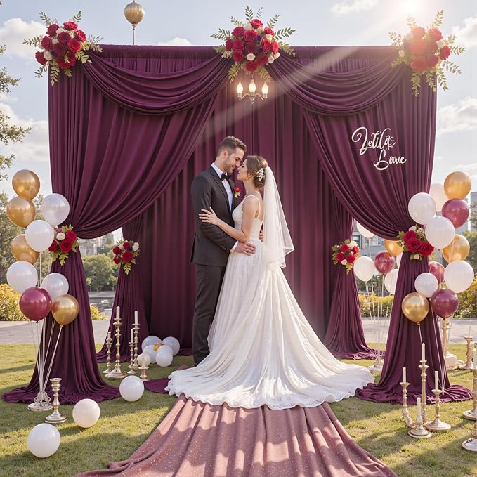 50 ft x 10 ft Wrinkle Free Maroon Backdrop Curtain for Parties, Polyester Burgundy Photo Backdrop Drapes 10 Panels 5x10ft for Baby Shower Wedding Birthday Photography Curtain Engagement Ceremony - Image 3