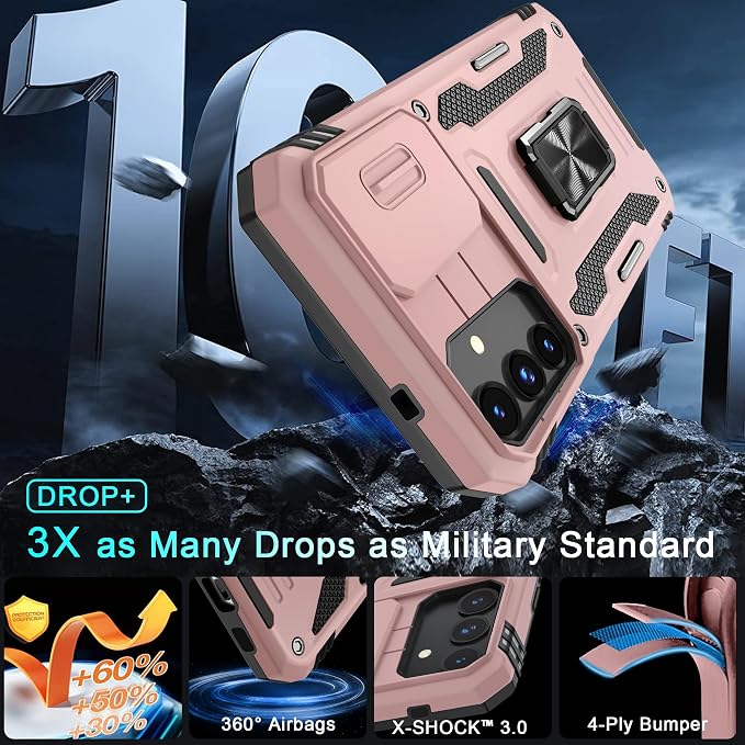 DEERLAMN Case for Samsung Galaxy S25 Plus/S24 Plus 6.7-Inch with Slide Camera Cover+Screen Protector(1 Pack), Rotated Ring Kickstand Military Grade Shockproof Protective Cover-Rose Gold - Image 4