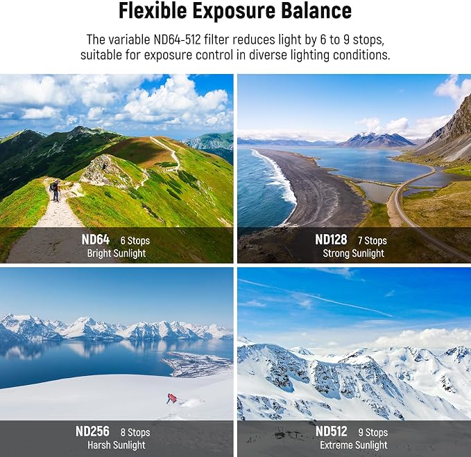 NEEWER Variable ND Filter Compatible with DJI Mini 5 Pro Drone Camera, Snap On Adjustable Neutral Density (ND64-512, 6-9 Stops) Lens Filter Multicoated Optical Glass Aerial Photography Accessories - Image 3