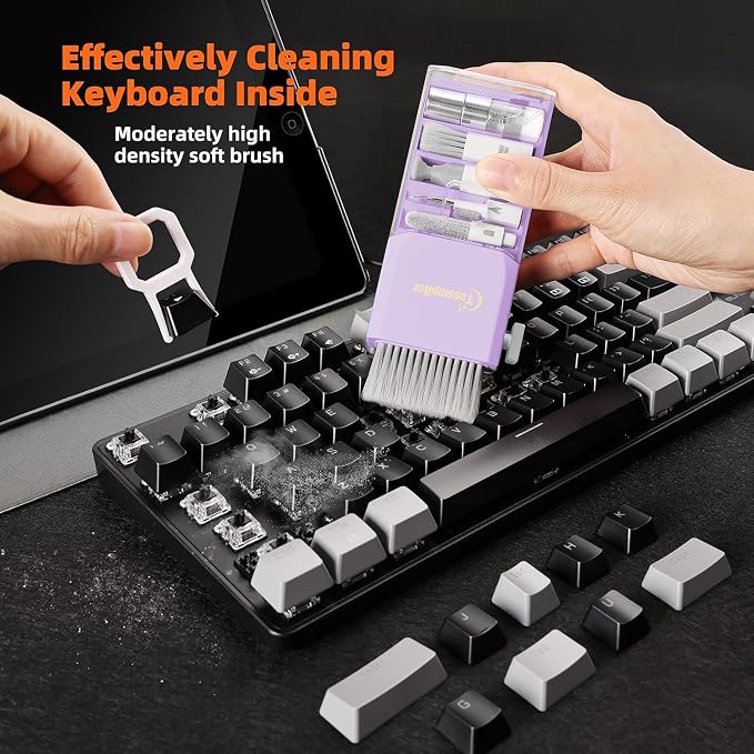 All-in-1 Keyboard Cleaner Laptop Cleaning Kit,Computer Screen-Safe Tools | MacBook iPad iPhone,Electronics Brush Tool for PC Camera Lens Earbuds,Deep Cleaning Spray Cloth, High-Density Soft Brush - Image 3