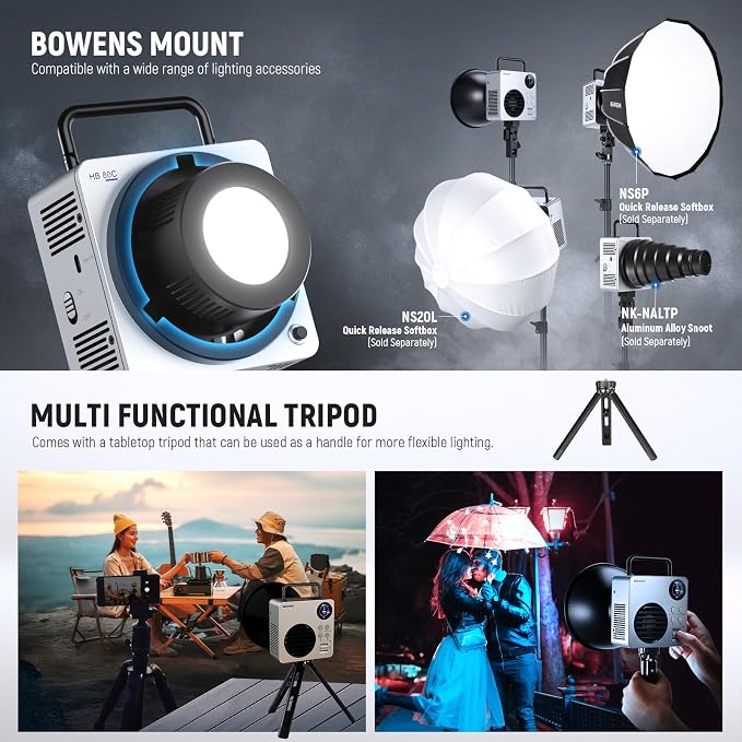 NEEWER HB80C RGBWW LED Video Light with Built-in 72Wh Battery & 100W PD Fast Charging, 80W Mini RGB COB Continuous Output Lighting Bowens Mount Handheld Spotlight 2500K-7500K, 10400lux/m, 18 Effects - Image 6